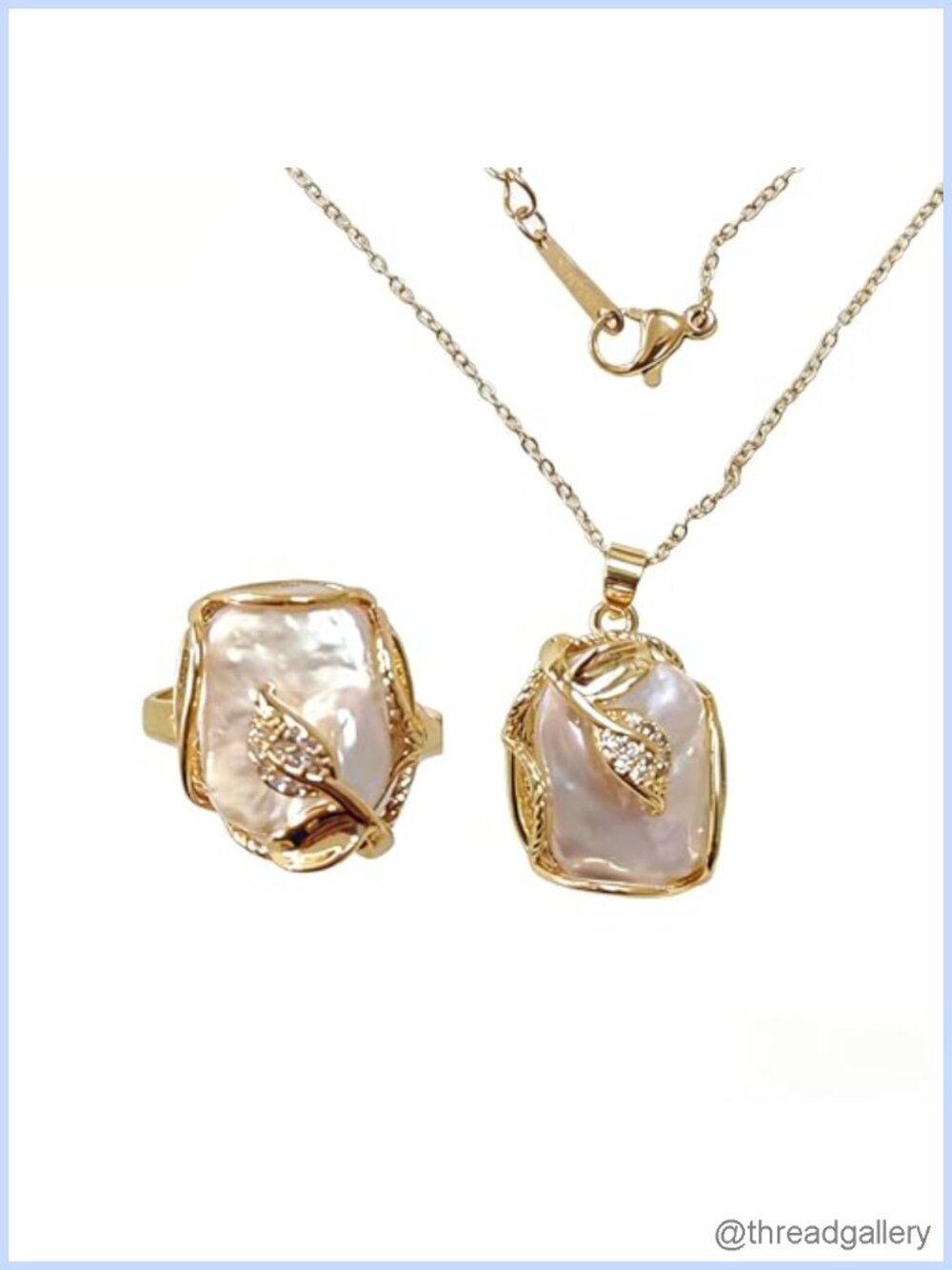 Cultured Baroque Pearl Necklace & Ring Set Adjustable Square Pearl Jewelry Gift